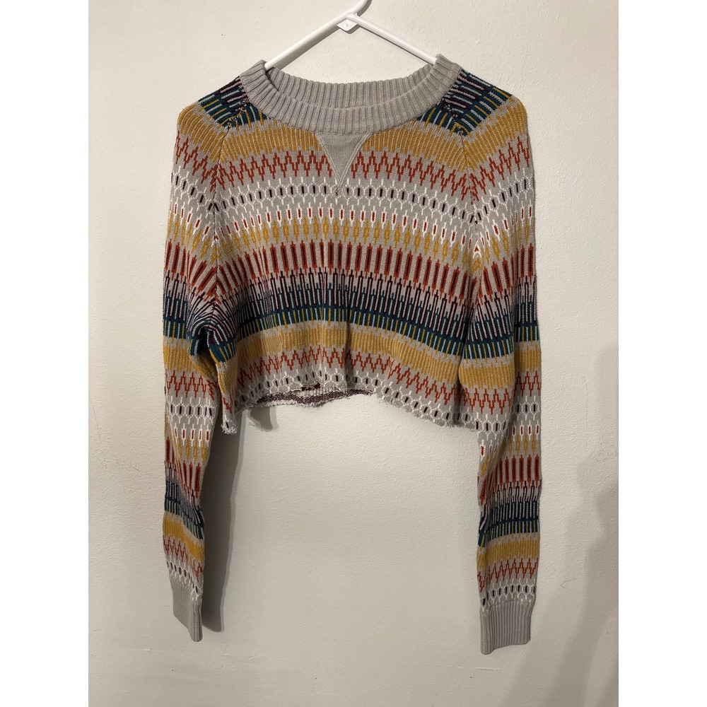 Mossimo Supply Co Cropped Sweater Womens M Multi Color Good Fair Isle Raw Hem